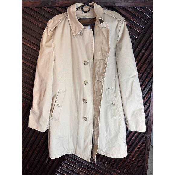 London Fog Trench Coat 44 Long Double Breasted Liner Heavy Warm Lined Vintage - Picture 1 of 7